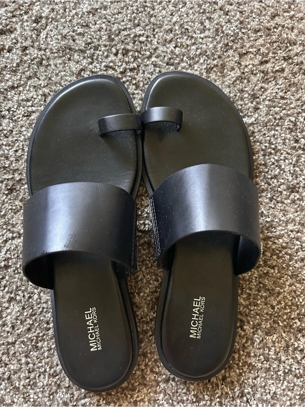 Michael Kors Black Leather Slide Sandals with Logo Sole - Picture 1 of 4